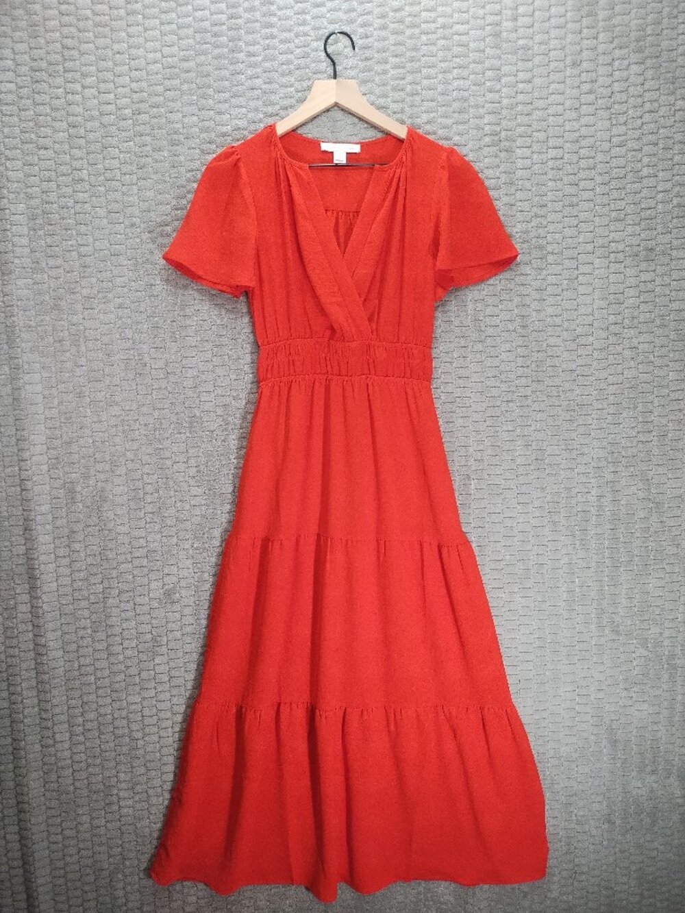 Monteau Los Angeles Red Tiered Mxi Dress Flutter Short Sleeved-Sz S